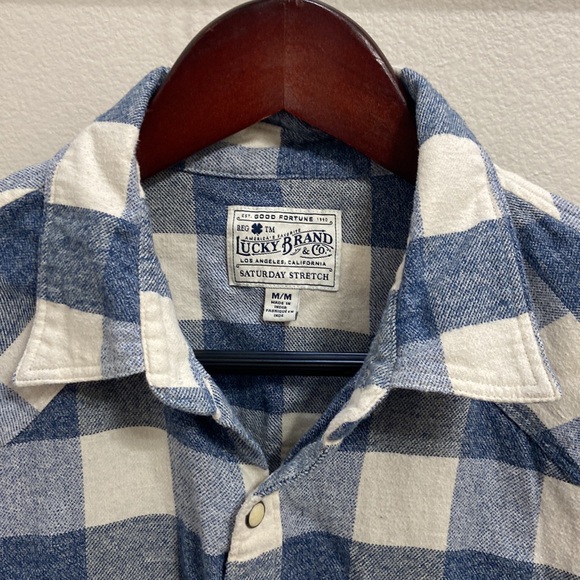 Men’s Lucky Brand Blue & White Plaid Flannel Long Sleeved Button Down Shirt-Sz M - Picture 2 of 11